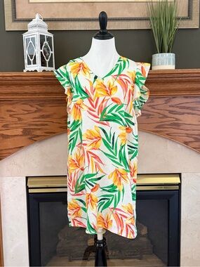 Nicole Miller New York Linen Tropical Floral Dress‎ Size Medium NWOT